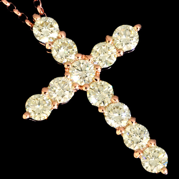 B2002 新品！【CROSS】天然大粒絶品ダイヤモンド２．０８ct 最高級18金ピンクゴールド無垢ネックレス 