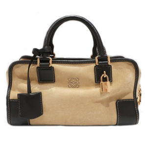 【天白】ロエベ アマソナ28 ハンドバッグ ベージュ系 スエード ゴールド金具 レディース バッグ 鞄