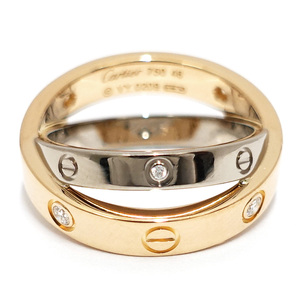 【栄】カルティエ K18PG WG ビーラブ ダイヤモンド 6P 二連風 リング 指輪 750 指輪 ジュエリー B4094346【メーカー仕上済】