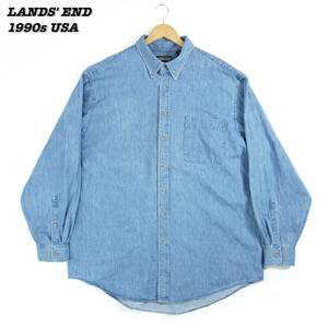 LANDS' END Denim Shirts XL 1990s USA SH24019 ランズエンド デニムシャツ 1990年代 アメリカ製 シャツ ボタンダウンシャツ