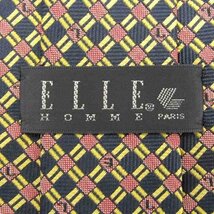 エル ブランド ネクタイ ロゴ チェック柄 格子柄 シルク 日本製 メンズ ネイビー ELLE_画像4
