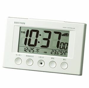 ★リズム時計 デジタル 電波時計 目覚し時計 日付 温湿度計付き 白 コンパクトサイズ 置き時計 RHYTHM