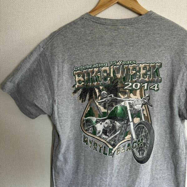 【古着】bike week 2014　杢グレー　半袖Tシャツ delta Lサイズ　us古着