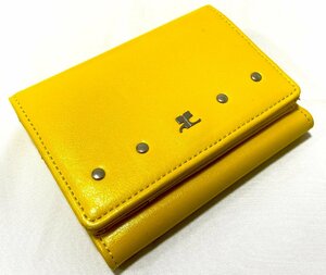 極美品 courreges クレージュ 三つ折り財布 コンパクトウォレット ロゴ イエロー 黄色 ビタミンカラー スタッズ