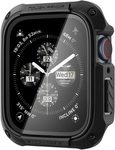 Spigen Apple Watch ケース 45mm ガラス 一体型 米軍MIL規格取得 画面保護 ACS04183 (ブラック)
