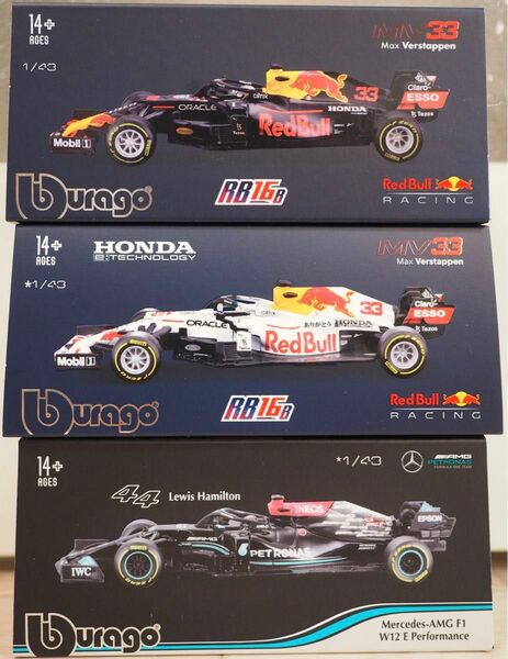 ブラーゴ 1/43 RB16B #33、トルコGP #33 フェルスタッペン、W12 #44 ハミルトン各ドライバー付モデル 新品