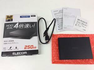 ■3021 エレコム ELECOM ポータブル 外付SSD 250GB USB3.2 Gen1 ブラック ESD-EJ0250GBK 通電のみ確認済