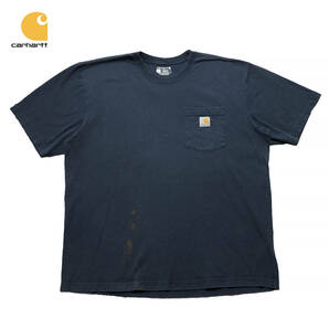 【980円スタート】USA 古着 半袖 Tシャツ carhartt カーハート ネイビー 紺 ポケット付き シンプル ワーク メンズLサイズ 古着卸 BA1376の画像1