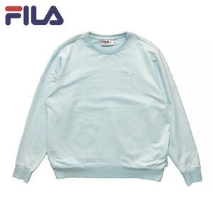 【980円スタート】USA 古着 長袖 トレーナー FILA フィラ 水色 ライトブルー メンズXLサイズ ロゴ 刺繍 無地 シンプル 古着卸 BD0244