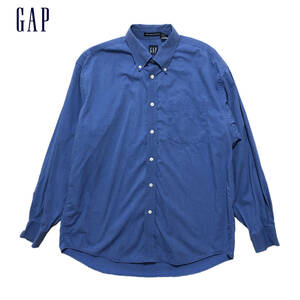 【980円スタート】USA 古着 長袖シャツ GAP ギャップ BDシャツ ブルー 青 メンズLサイズ 無地 シンプル 古着卸 BG0166