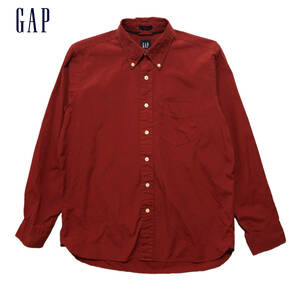 【980円スタート】USA 古着 長袖シャツ GAP ギャップ BDシャツ レッド 赤 メンズSサイズ 無地 シンプル 古着卸 BG0167