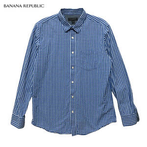 【980円スタート】USA 古着 長袖シャツ BANANA REPUBLIC ブルー 青 メンズMサイズ チェック柄 ボタンダウン バナリパ 古着卸 BG0173