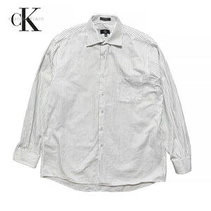 [980 jpy start ]USA old clothes long sleeve shirt Calvin Klein white men's L size stripe casual simple CK super-discount BG0178