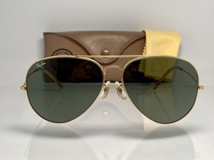 希少★B&L RAY-BANボシュロムレイバン Metal メタル3 Goldゴールド/G-15 白ロゴ 64mm VINTAGEサングラスUSA製 ケース付 レアビッグサイズ