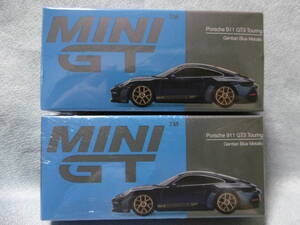 未開封新品 MINI GT 405 Porsche 911 GT3 Touring Gentian Blue Metallic 左右ハンドル 2台組