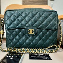 美品 CHANEL シャネル マトラッセ チェーンショルダーバッグ キャビアスキン グリーン ターンロック_画像1