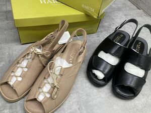 2A49【未使用保管品】HARUTA レディース サンダル おまとめ 2点セット 日本製 牛革 合成底 婦人靴 ファッション ブラック ベージュ