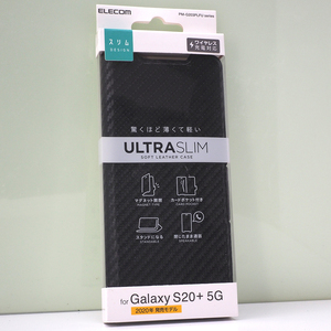 ギャラクシー Galaxy S20+ 5G (au SCG02 , docomo SC-52A) (S20プラス/S20plus 5G)用 薄型 手帳型ケース ソフトレザー カーボン調ブラック