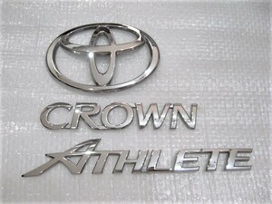 ★希少 アスリート ATHLETE クラウン CROWN トヨタ Tマーク 200系? 210系? ロゴ シルバーエンブレム 3点 旧車 中古