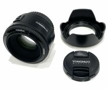 美品 YONGNUO ヨンヌオ YN50mm F1.8 単焦点レンズ キャノン EFマウント フルサイズ対応 標準レンズ レンズフード付き 送料無料 _画像1
