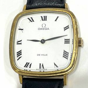 OMEGA オメガ DE VILLE デビル アンティーク 手巻 腕時計 111.0118 メンズ スクエアGP ゴールド 白文字盤 革ベルト 箱保付き 送料無料