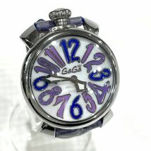 良品 GaGaMILANO ガガミラノ マヌアーレ40mm 5020.3 パープル レザーベルト ホワイト文字盤 レディース クォーツ 箱保付き 送料無料_画像1