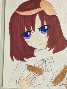 手描きイラスト オリジナル 肉まん半分こ女の子 