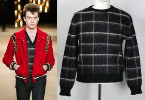 14AW SAINT LAURENT PARIS by Hedi Slimane sun rolan Paris mo hair window pen check knitted M MOHAIR SWEATER b7809