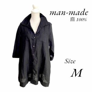 man-made　マオメイド　ロング丈シャツ　チュニック　リネン　ブラック