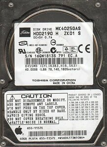 ★期間限定価格★★ノート用 2.5インチ ハードディスク IDE 40GB TOSHIBA MK4025GAS HDD★送料無料