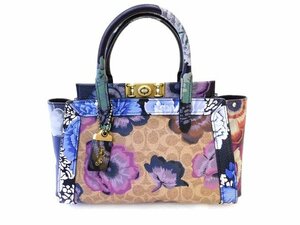 美品 コーチ ■ 78459 トループ カフェファセットコラボ レザー 花 フラワー 2WAY ハンドバッグ ショルダー COACH □6B マ1000