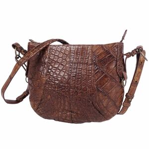  beautiful goods crocodile CROCODILE JRA bag shoulder bag Turn lock mat black kowani leather bag lady's tea color cf02me-rm05c14473