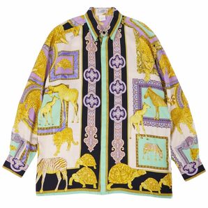 美品 ジャンニヴェルサーチ GIANNI VERSACE シャツ レギュラーカラー 比翼仕立て ロングスリーブ 長袖 総柄 シルク 46 cf02dr-rm10c14623の画像1