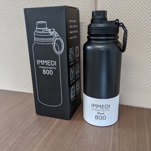 新品 水筒 イミディ ボトル 800ml ブラック 保冷 保温 氷が入れやすい 洗いやすい 広口 直飲みタイプ 取っ手付き 表面滑りにくく加工