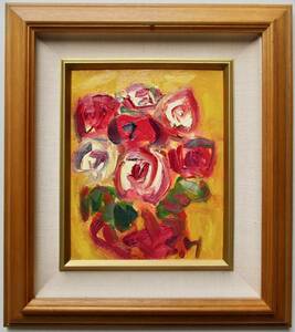 Art hand Auction Seiichi Hisamatsu Rose genuine work, F3 size, oil painting, framed, Painting, Oil painting, Still life