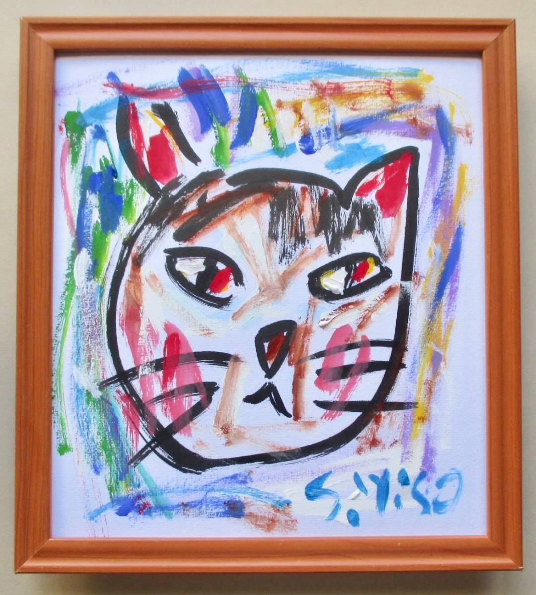 Seiichi Hisamatsu Atelier Katze D Acrylgemälde, Buntes Papier, Neu Gerahmt, Kunstwerk, Malerei, Acryl, Schnittwunde