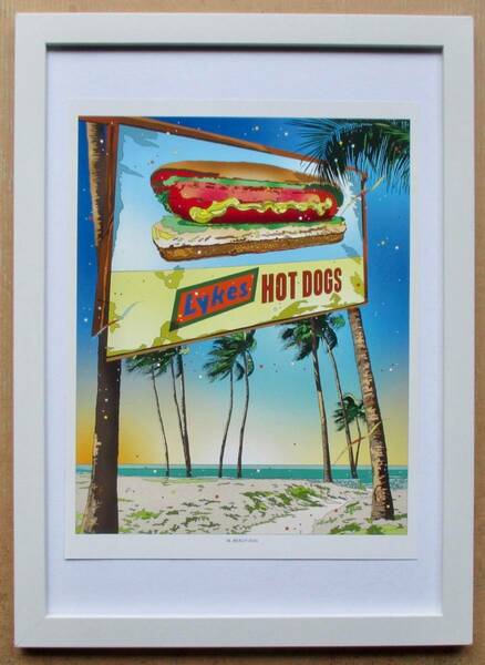 鈴木英人「BEACH DOG」印刷物　画集画 A4新品額入り