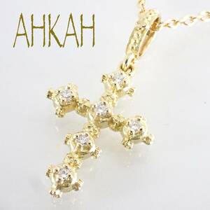  present Ahkah AHKAH K18YG Mini memorial Cross diamond necklace box attaching AK1007010100 yellow gold 