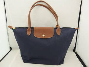  Long Champ navy nylon × leather tote bag /B6057F