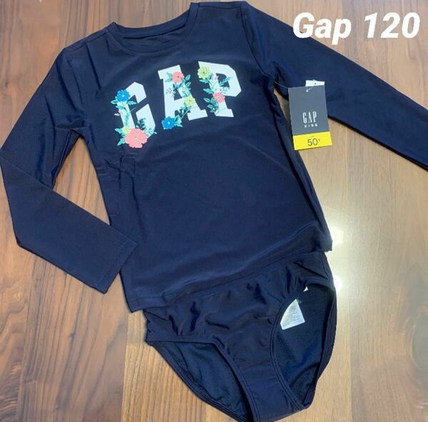 【新品】GAP KIDS ギャップ キッズ ラッシュガード 長袖 セパレート ロゴ 水着 女の子 120cm スイムウェア