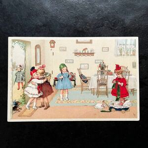 アンティーク　ポストカード　Lia Doring リア・ドーイング　女の子　子供　少女　遊び　可愛い　ドイツ　絵葉書