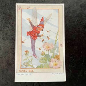 アンティーク　ポストカード 1935年？　マーガレット・タラント　Margaret W. Tarrant ファンタジー　ミツバチ　妖精　イギリス　絵葉書