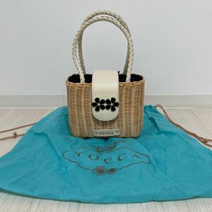 TOCCA Tocca basket bag handbag la tan leather beige white flower motif beautiful goods 