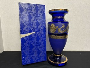 A2　KAMENICKY SENOV　カメニツキー　セノフ　BOHEMIA　ボヘミアグラス　花瓶　ブルーカラー　箱付　高さ約40.5㎝　工芸ガラス　現状品