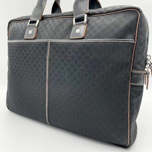 1円【入手困難】CELINE セリーヌ ビジネスバッグ ブリーフケース トリンオフ柄 マカダム柄 サテンキャンバス レザー 本革 ブラック メンズ