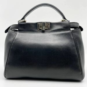 1円【美品・入手困難品】FENDI フェンディ ハンドバッグ ミニピーカブー ゴールド金具 レザー 本革 ブラック 黒 ターンロック レディース