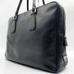 1円【極美品・入手困難品】PRADA プラダ ビジネスバッグ ブリーフケース サフィアーノレザー 本革 ブラック 黒 三角ロゴプレート メンズ