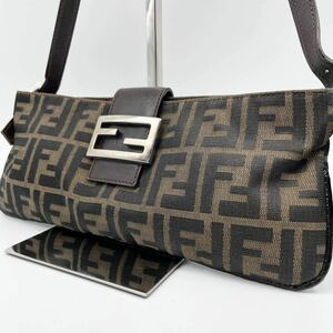 1円【入手困難品】FENDI フェンディ ショルダーバッグ マンマバケット ズッカ柄 キャンバス レザー FFロゴプレート ブラウン 茶 レディース