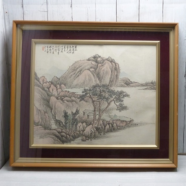 @Landschaftsmalerei, Landschaftsmalerei, Aquarellmalerei, gerahmt (Holz-/Glasoberfläche), chinesische Poesie, Intalia-Objekt, Wandbehang-Kollektion, Antik-Retro, Malerei, Aquarell, Natur, Landschaftsmalerei