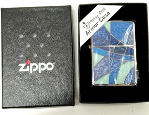 ☆※本州の方限定【未使用】長期保管品 ZIPPO/ジッポー『Heavy Wall』両面プリント 青モザイク柄《箱付》⑥※他同梱可☆